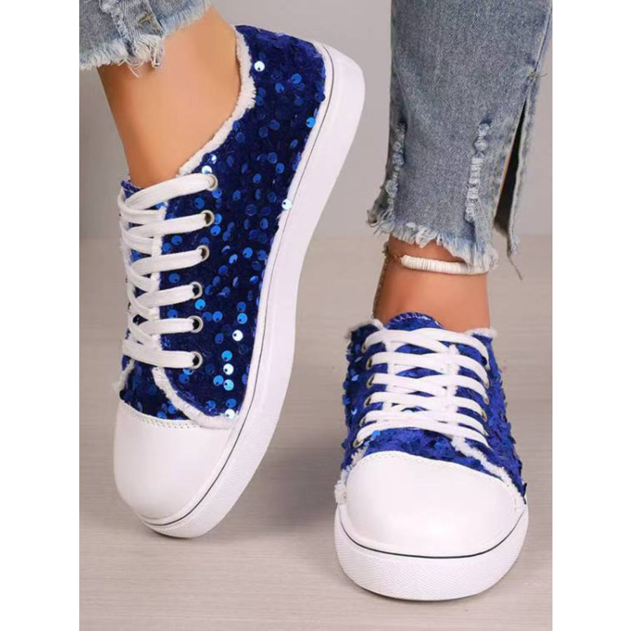 Sequin Round Toe Flat Sneakers Dark Blue / 36(US5) Apparel and Accessories