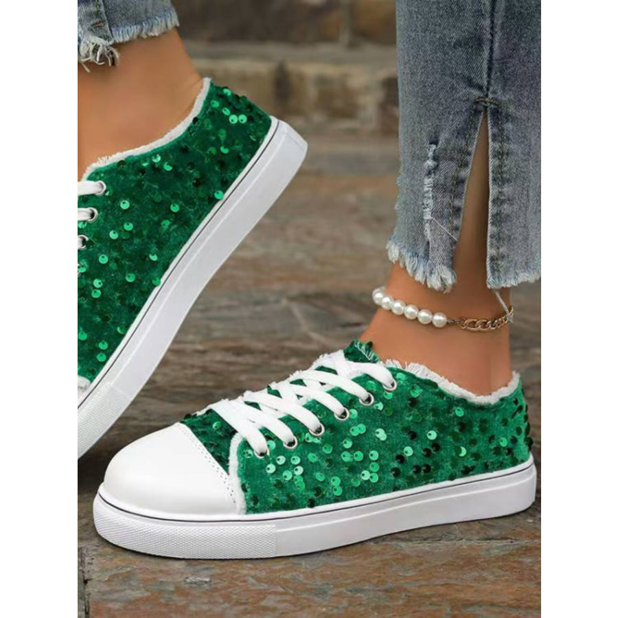 Sequin Round Toe Flat Sneakers Apparel and Accessories