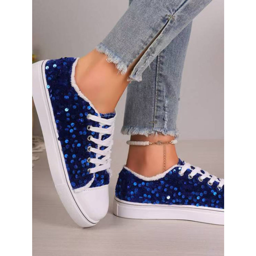 Sequin Round Toe Flat Sneakers Dark Blue / 36(US5) Apparel and Accessories