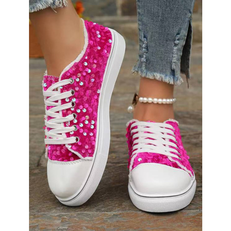 Sequin Round Toe Flat Sneakers Hot Pink / 36(US5) Apparel and Accessories