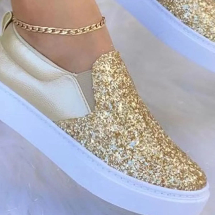 Sequin Round Toe Platform Slip-Ons Apparel and Accessories