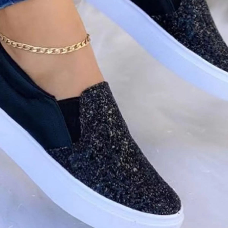 Sequin Round Toe Platform Slip-Ons Apparel and Accessories