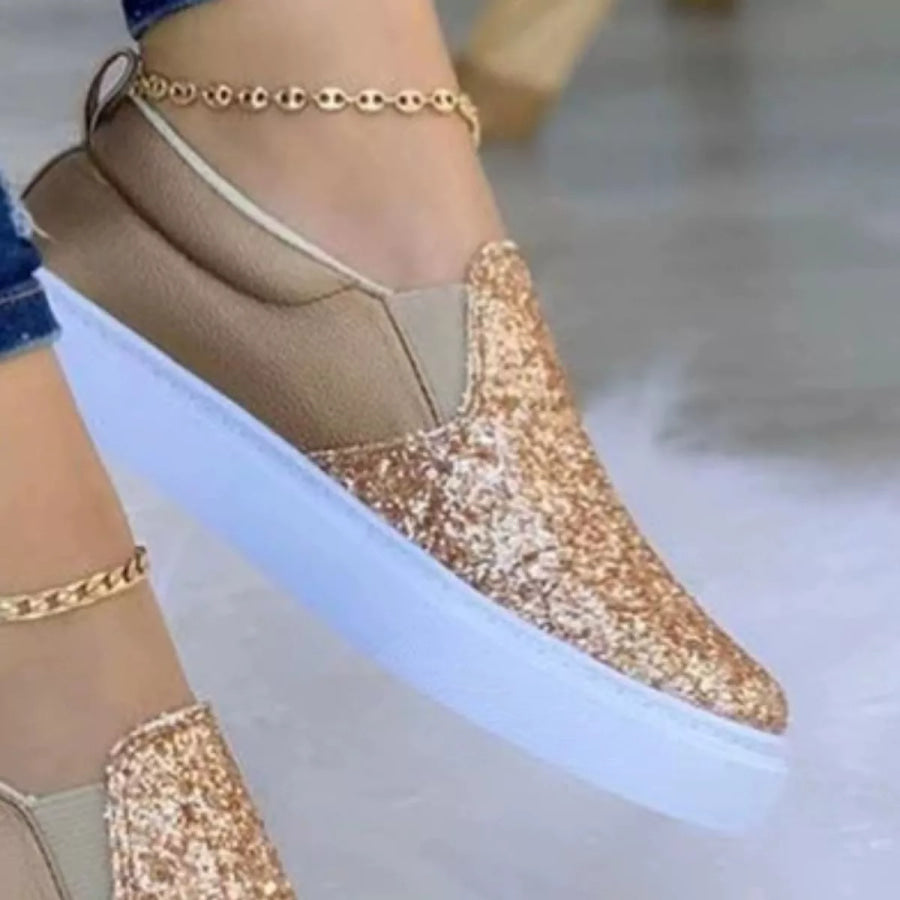 Sequin Round Toe Platform Slip-Ons Apparel and Accessories