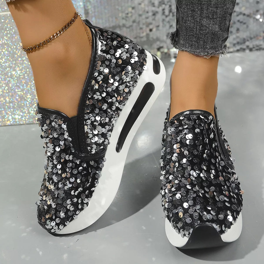 Sequin Round Toe Slip-Ons Black / 35 Apparel and Accessories
