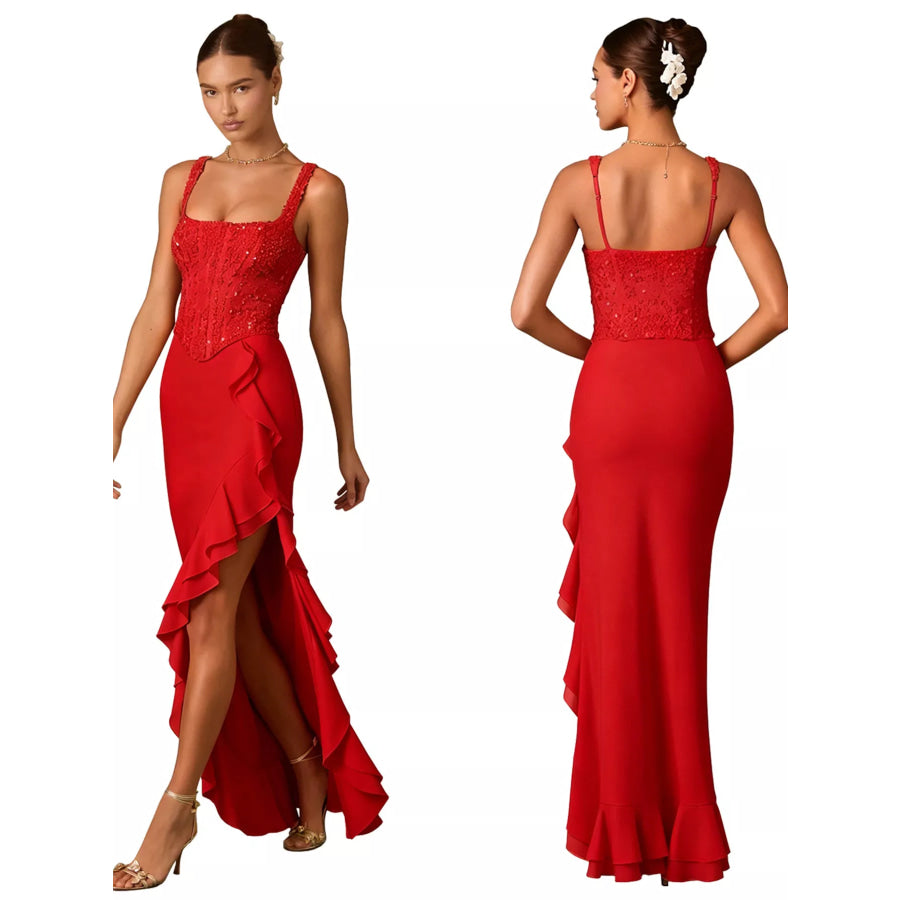 Sequin Ruffle Hem Maxi Dress Apparel and Accessories