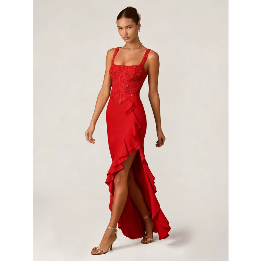 Sequin Ruffle Hem Maxi Dress Apparel and Accessories