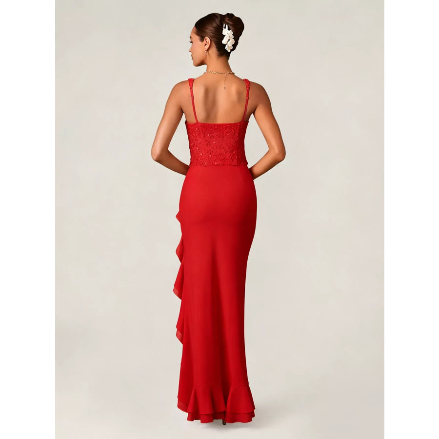 Sequin Ruffle Hem Maxi Dress Apparel and Accessories