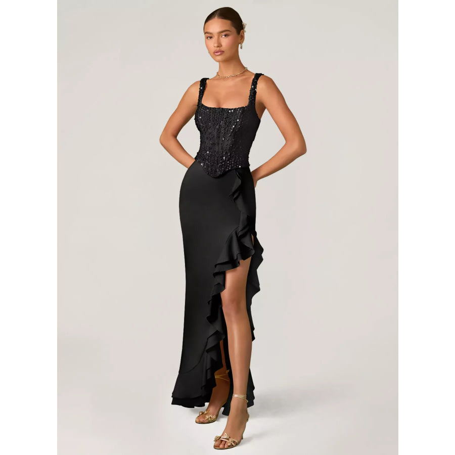 Sequin Ruffle Hem Maxi Dress Apparel and Accessories