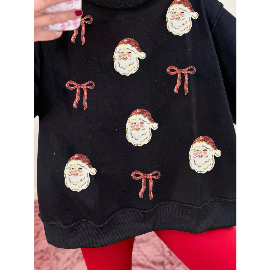 Sequin Santa Bow High Neck Sweatshirt Apparel and Accessories