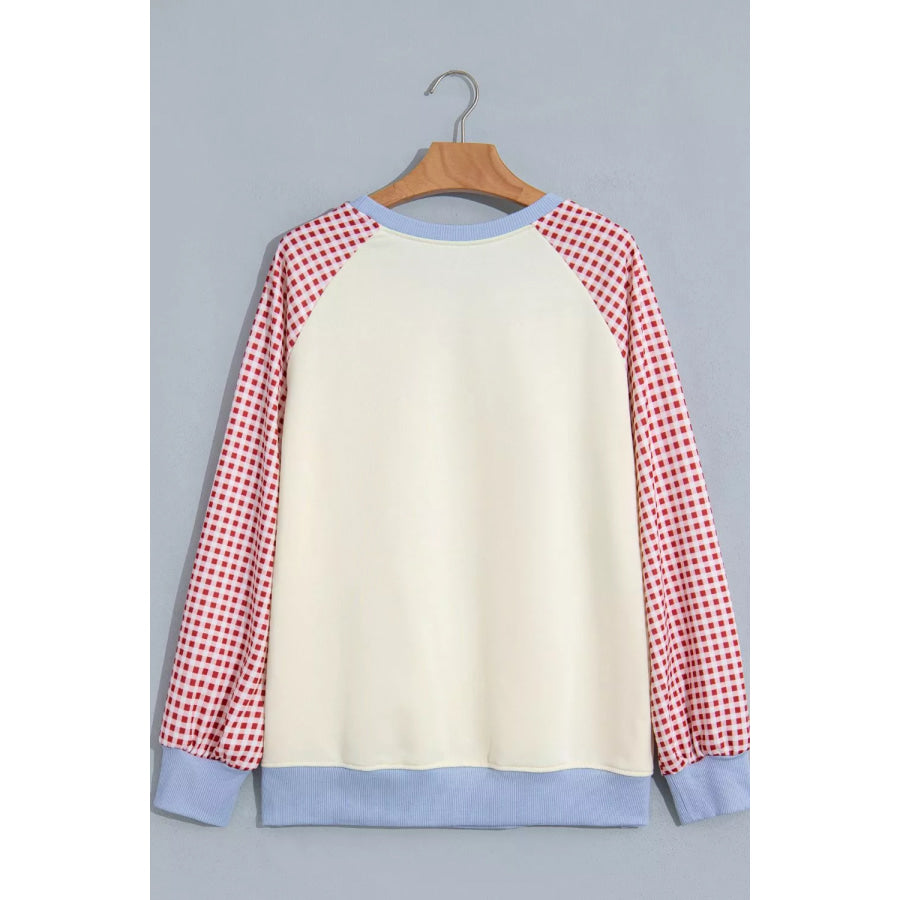 Sequin Santa Plaid Sleeve Pullover Graphic Sweatshirt Apparel and Accessories