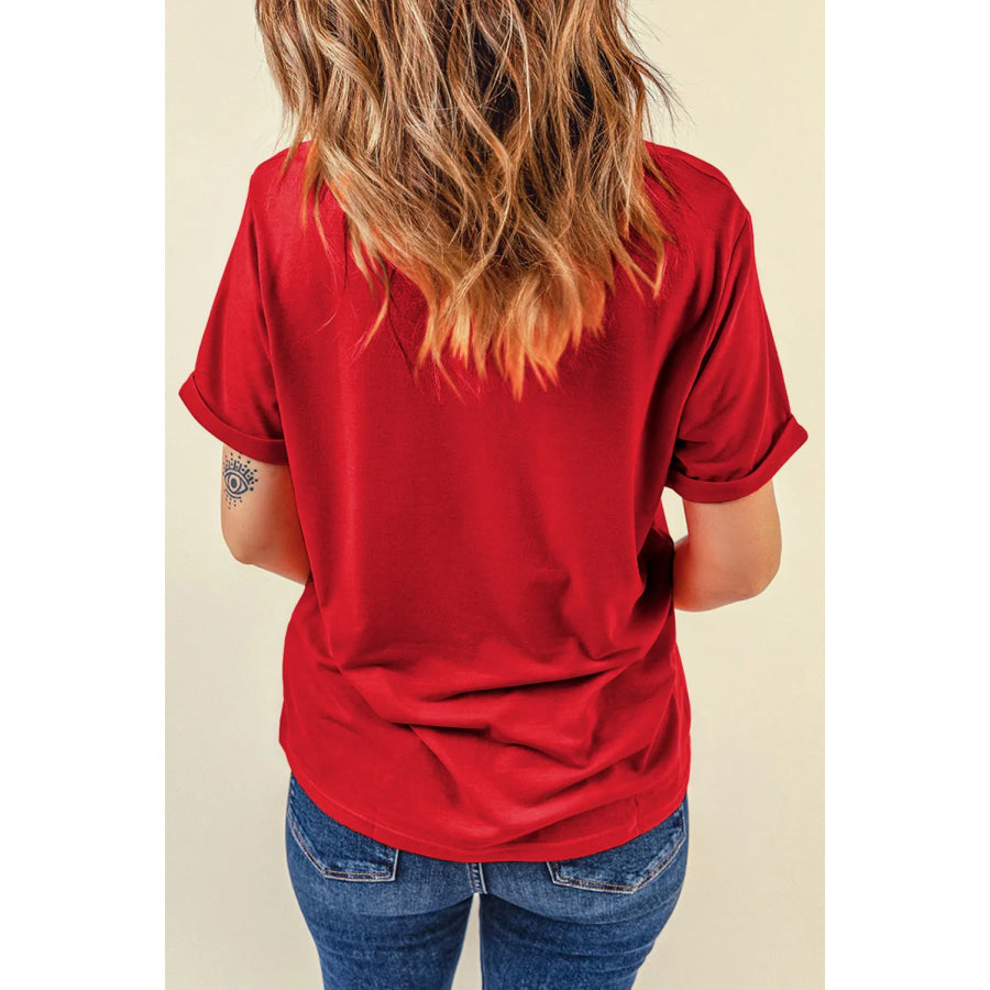 Sequin Santa Round Neck Short Sleeve T-Shirt Apparel and Accessories