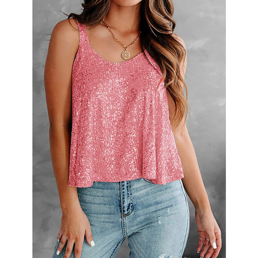 Sequin Scoop Neck Tank Burnt Coral / S Apparel and Accessories