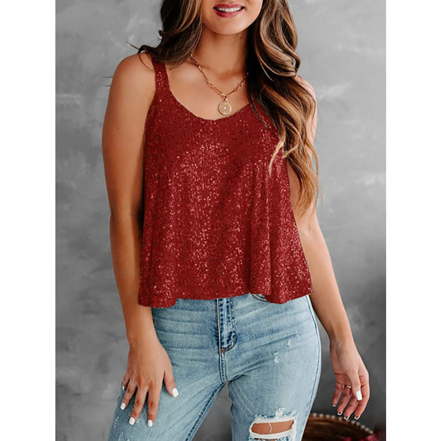 Sequin Scoop Neck Tank Wine / S Apparel and Accessories