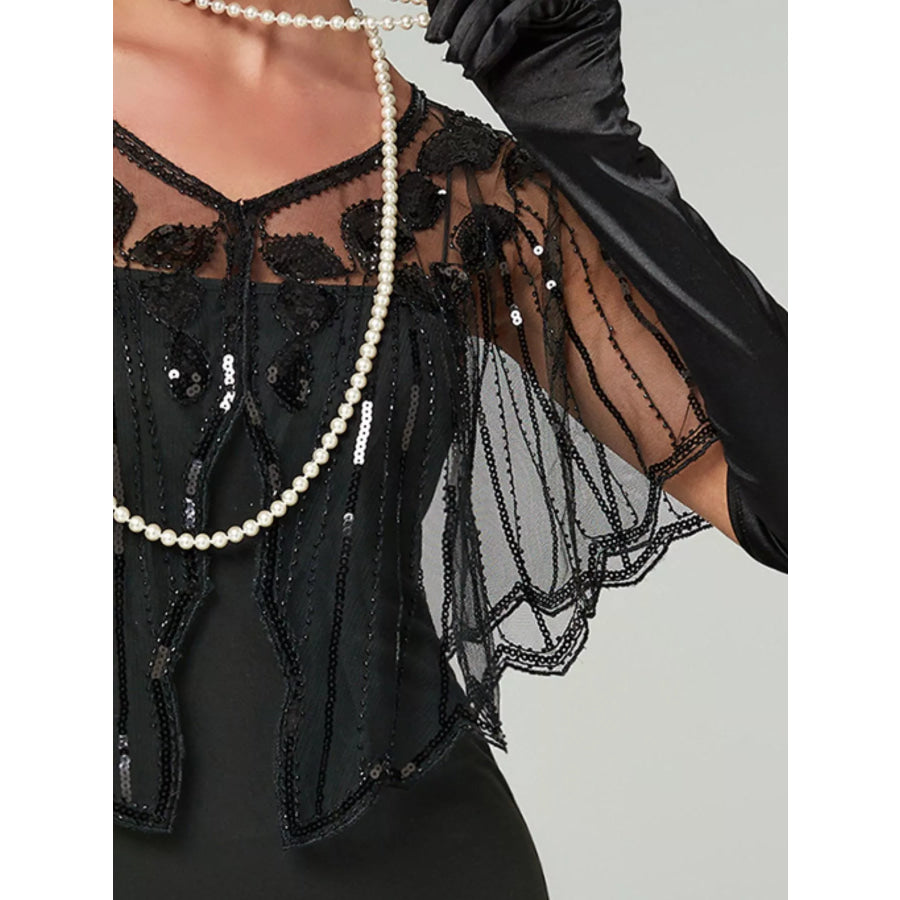 Sequin Sheer Capelet Outerwear Black / One Size Apparel and Accessories
