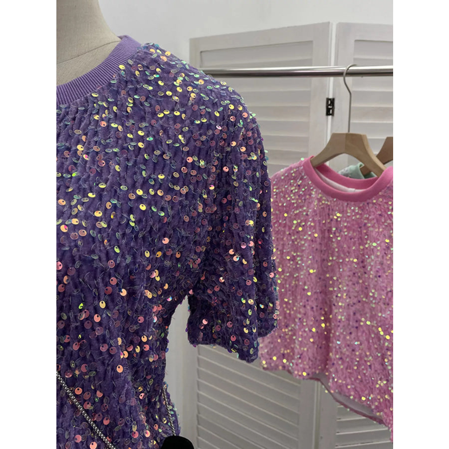 Sequin Short Sleeve T-Shirt Apparel and Accessories