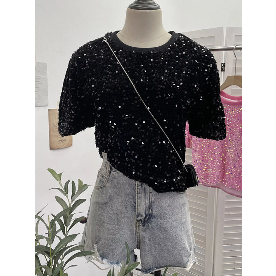 Sequin Short Sleeve T-Shirt Black / One Size Apparel and Accessories