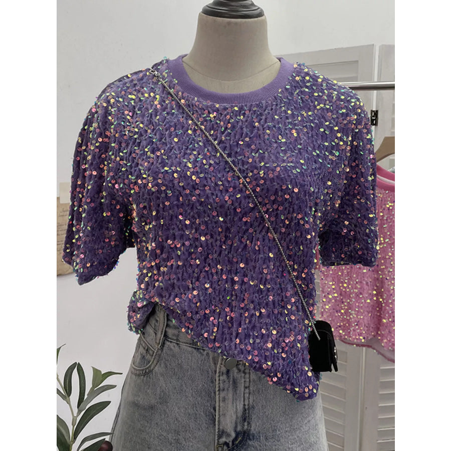 Sequin Short Sleeve T-Shirt Purple / One Size Apparel and Accessories