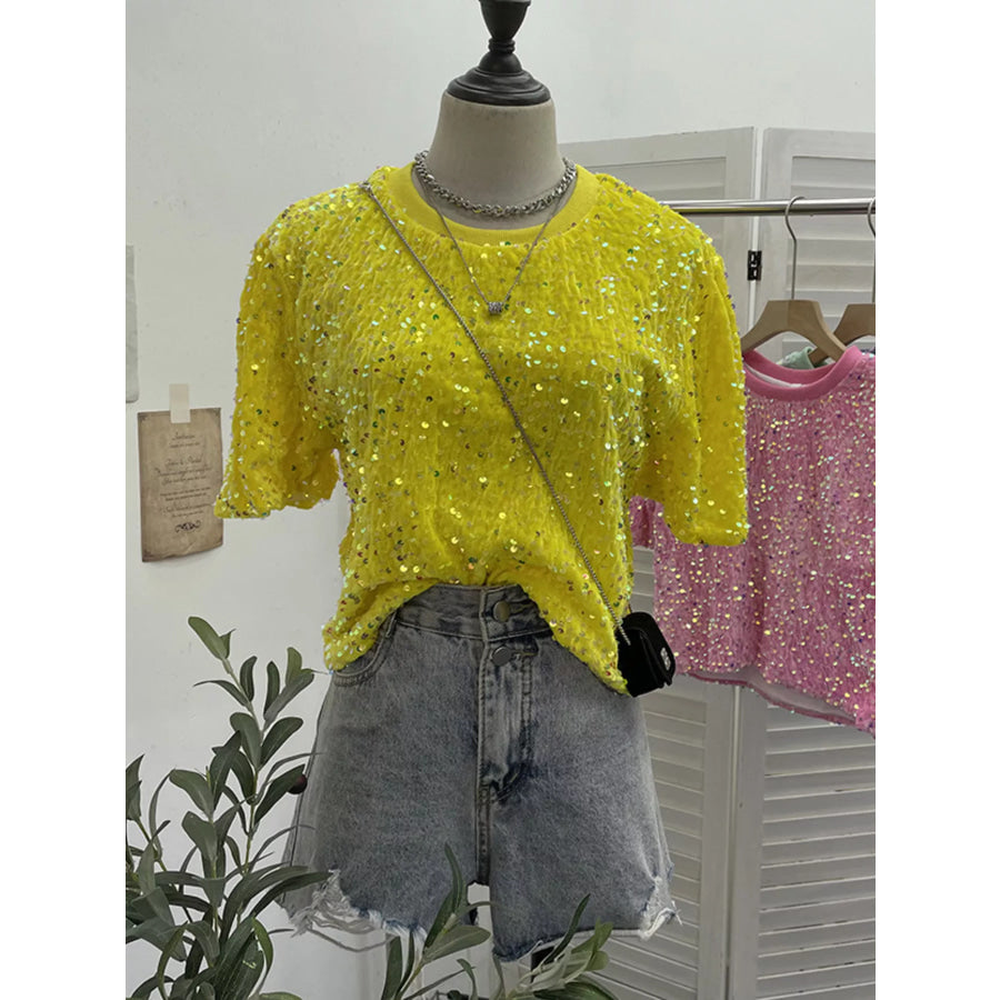 Sequin Short Sleeve T-Shirt Yellow / One Size Apparel and Accessories