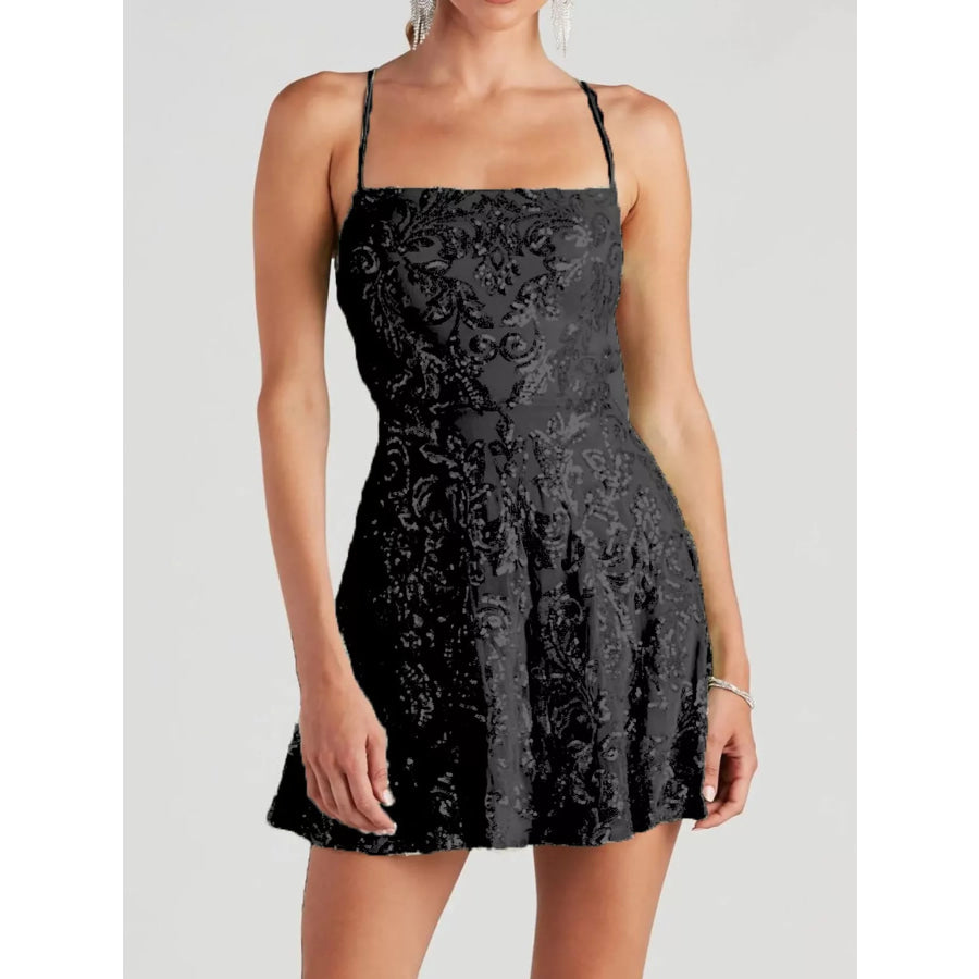Sequin Square Neck Mini Dress Black / XS Apparel and Accessories