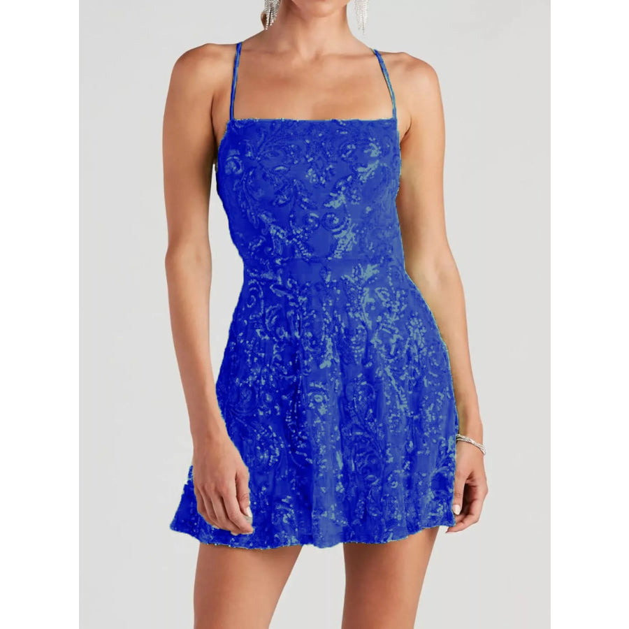 Sequin Square Neck Mini Dress Blue / XS Apparel and Accessories