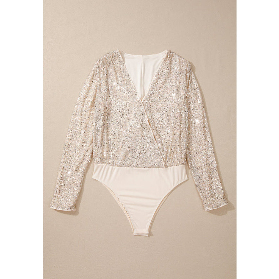 Sequin Surplice Long Sleeve Bodysuit Apparel and Accessories