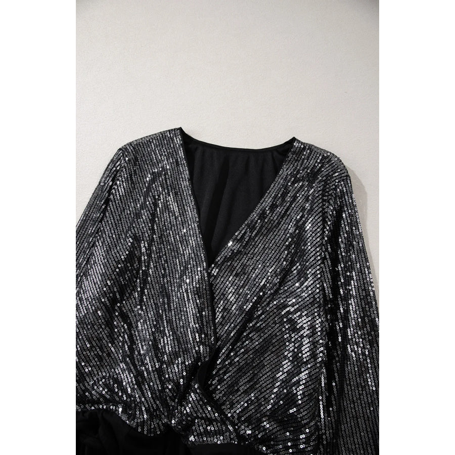 Sequin Surplice Long Sleeve Bodysuit Apparel and Accessories