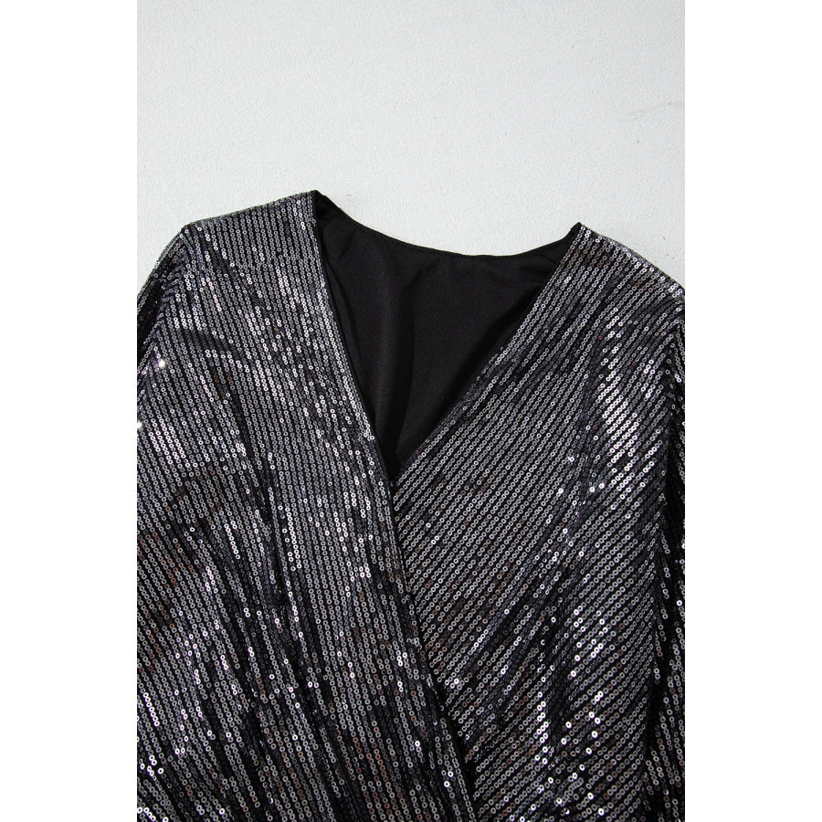 Sequin Surplice Long Sleeve Bodysuit Apparel and Accessories