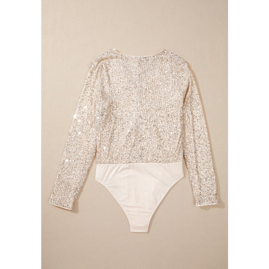 Sequin Surplice Long Sleeve Bodysuit Apparel and Accessories