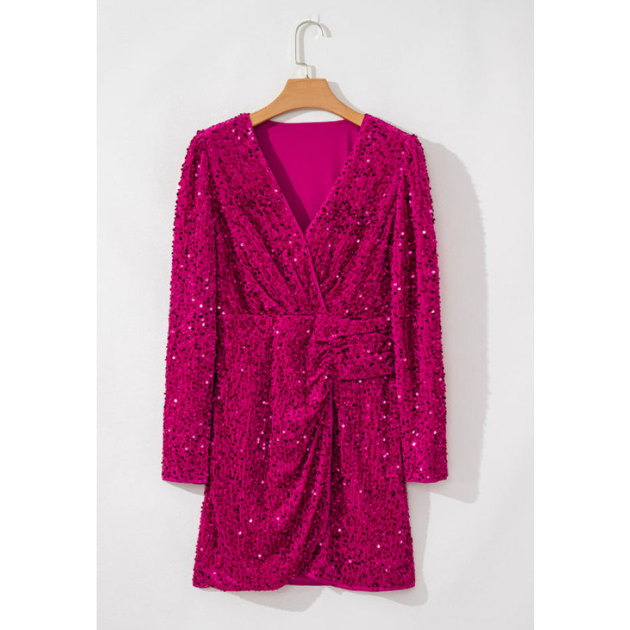 Sequin Surplice Long Sleeve Mini Dress Apparel and Accessories