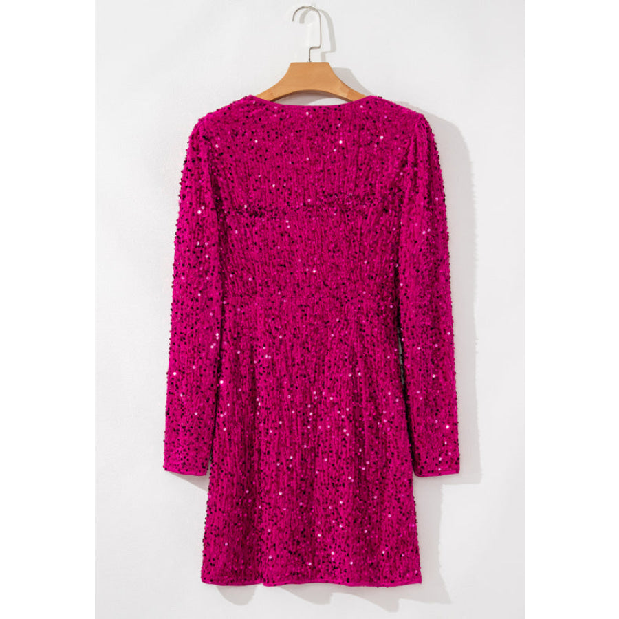 Sequin Surplice Long Sleeve Mini Dress Apparel and Accessories