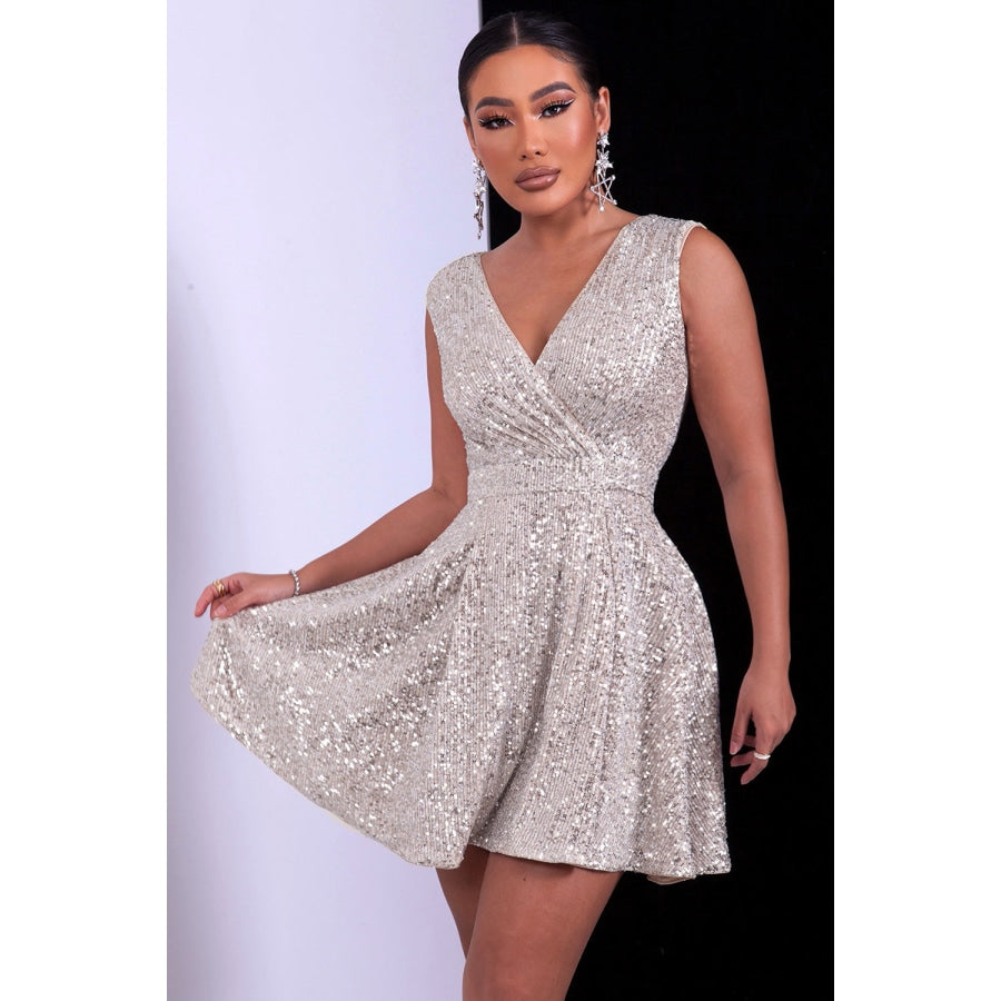 Sequin Surplice Neck Sleeveless Dress White / XS