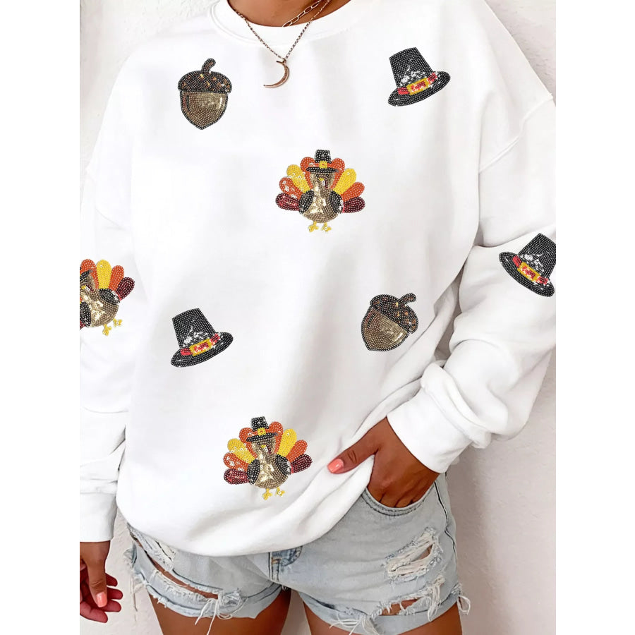 Sequin Thanksgiving Casual Sweatshirt White / L Apparel and Accessories