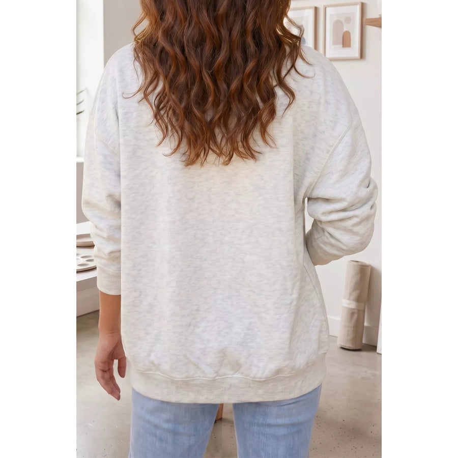 Sequin Turkey Graphic Casual Pocketed Open Front Sweatshirt Apparel and Accessories