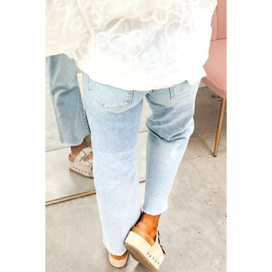 Sequin Turkey Patch Pocket Raw Hem Ankle Length Jeans Apparel and Accessories