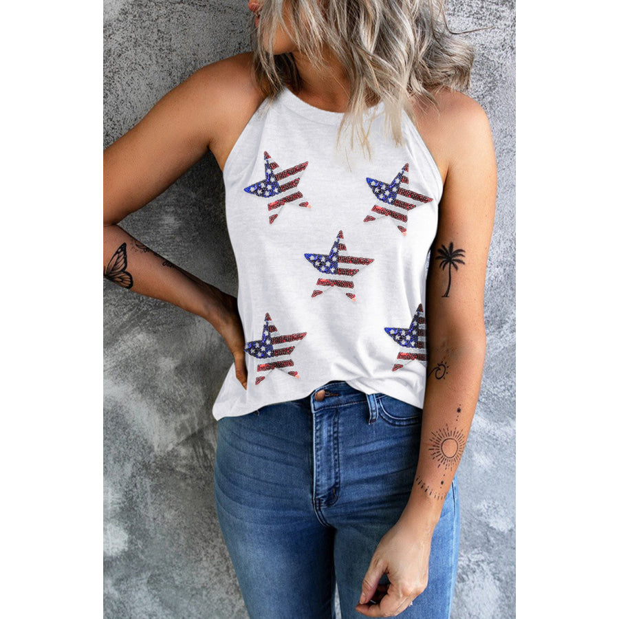 Sequin US Flag Star Grecian Neck Tank Apparel and Accessories