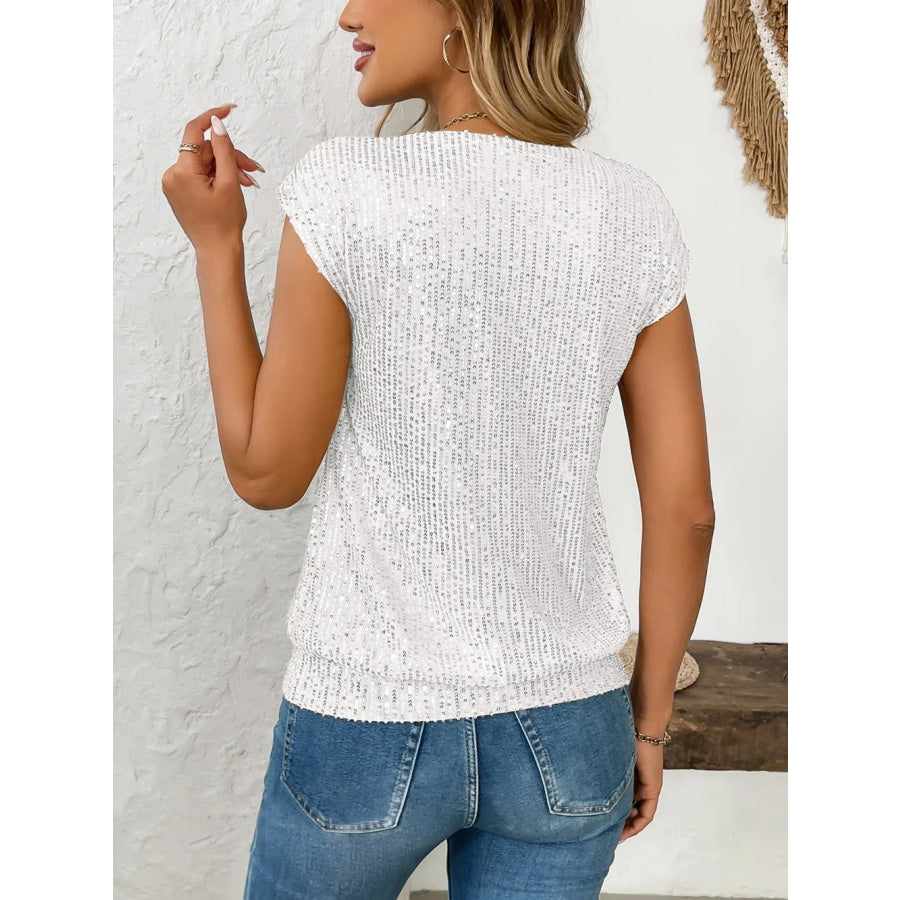 Sequin V-Neck Cap Sleeve Top Apparel and Accessories