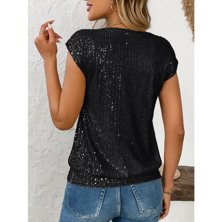 Sequin V-Neck Cap Sleeve Top Apparel and Accessories