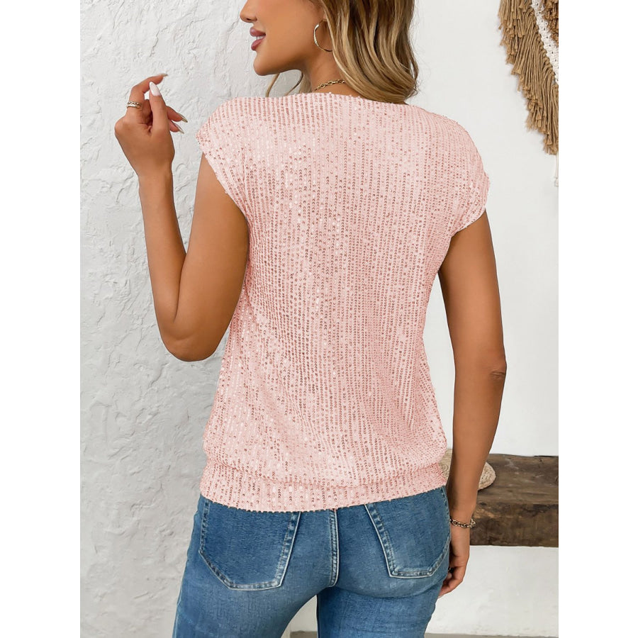 Sequin V-Neck Cap Sleeve Top Apparel and Accessories