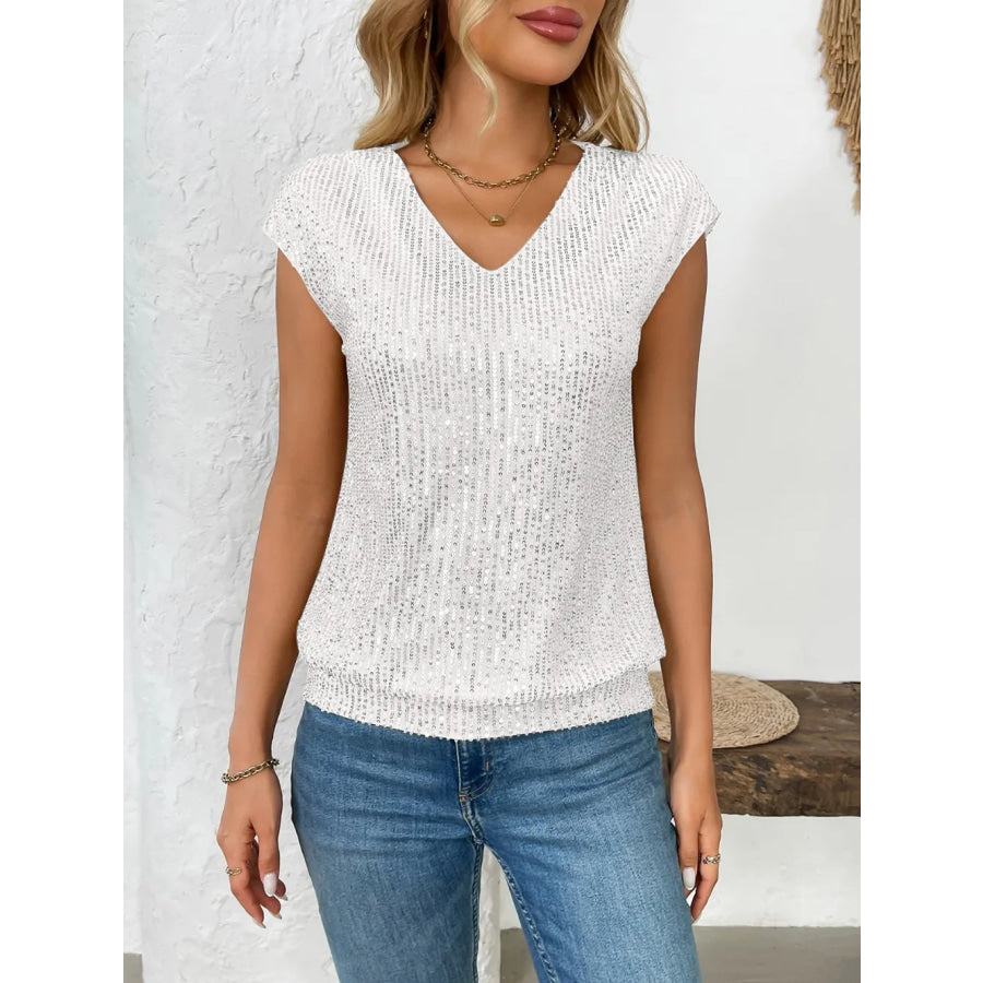 Sequin V-Neck Cap Sleeve Top Apparel and Accessories