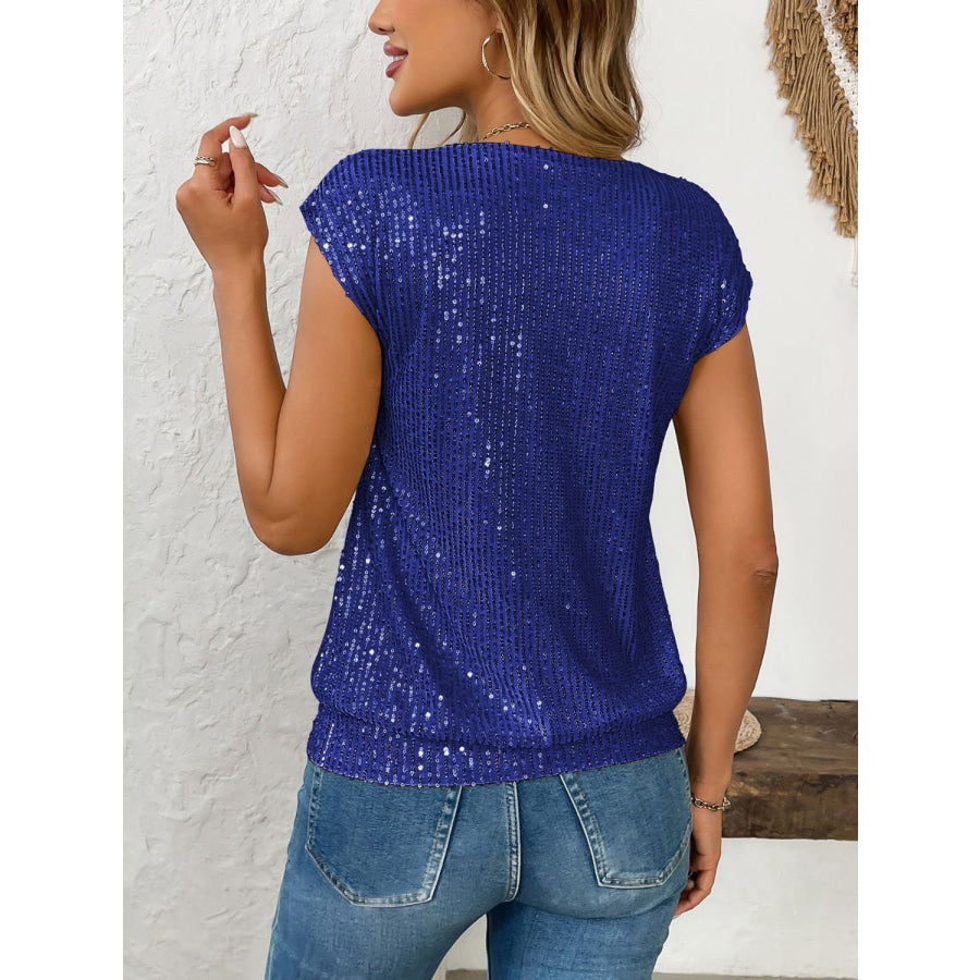 Sequin V-Neck Cap Sleeve Top Apparel and Accessories