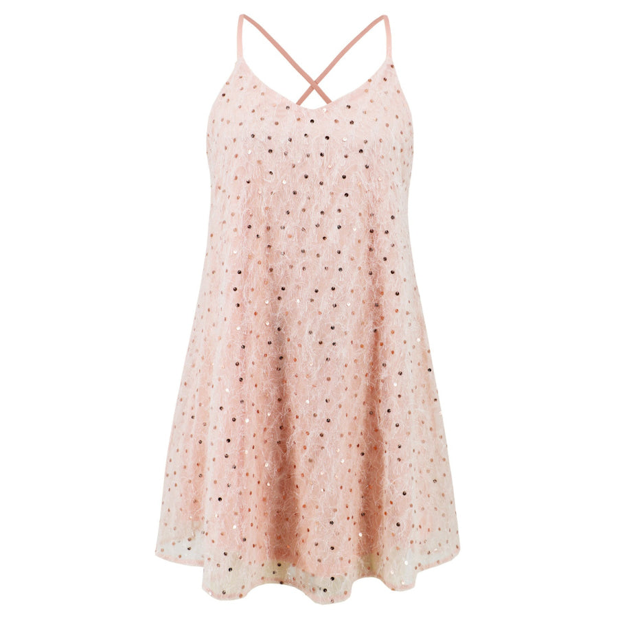 Sequin V-Neck Mini Cami Dress Apricot / S Apparel and Accessories