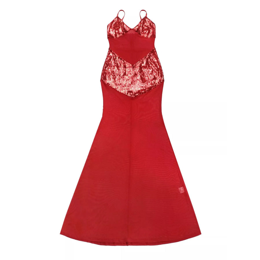 Sequin V-Neck Sheer Mesh Maxi Dress Apparel and Accessories