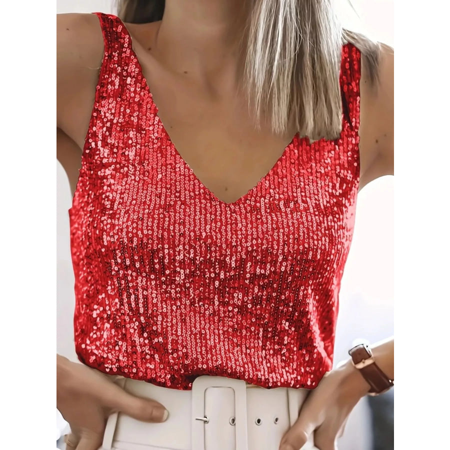Sequin V-Neck Tank Top Apparel and Accessories