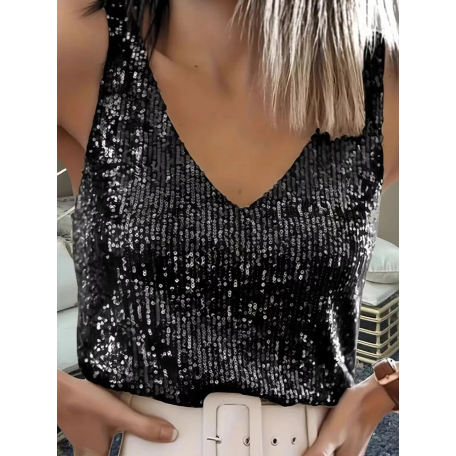 Sequin V-Neck Tank Top Apparel and Accessories