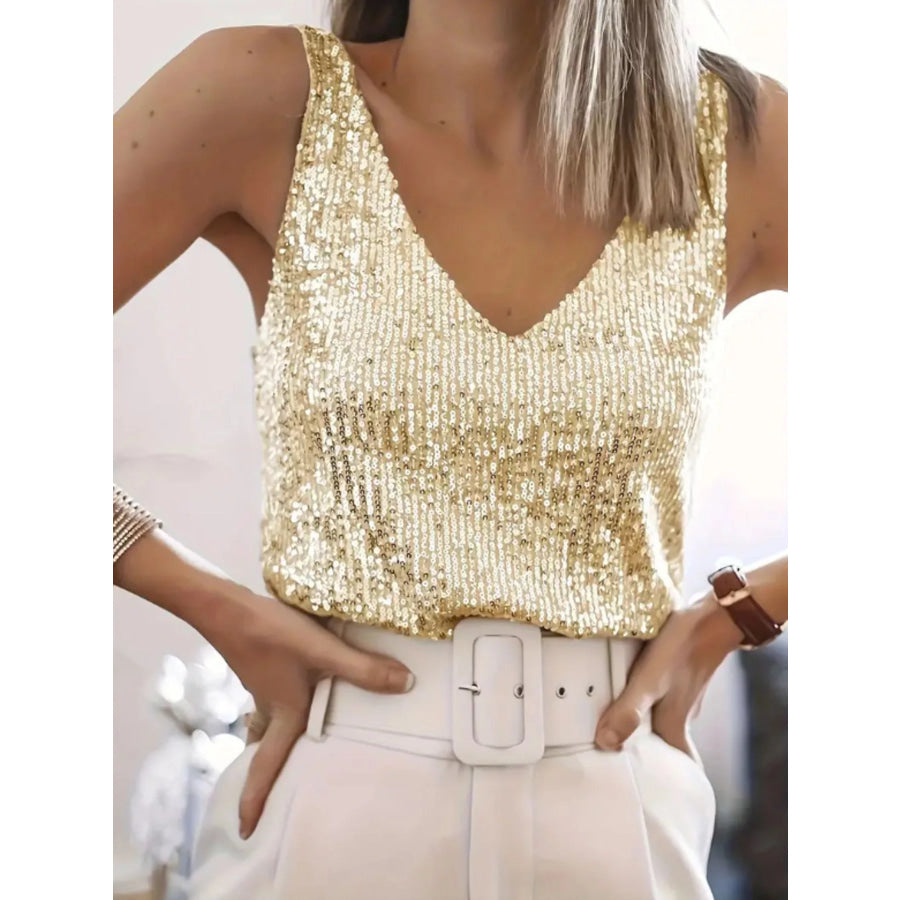 Sequin V-Neck Tank Top Gold / S Apparel and Accessories