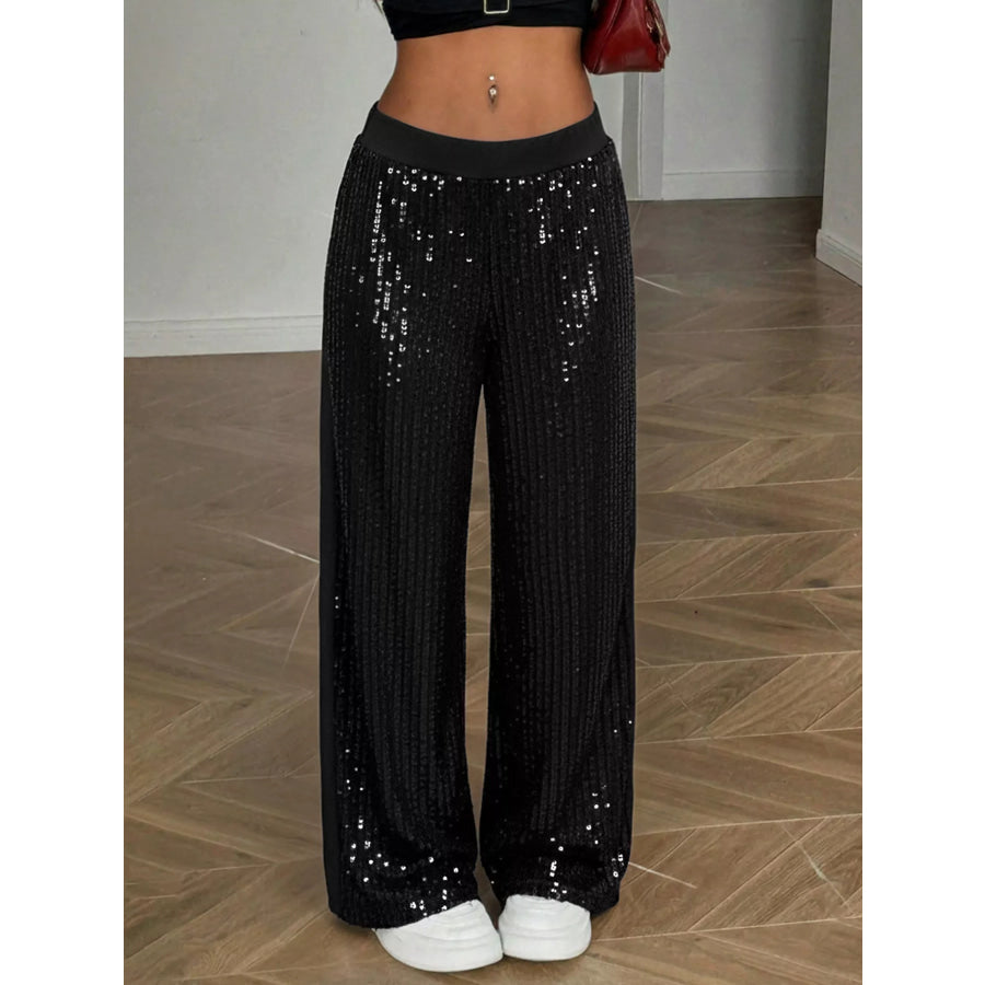 Sequin Wide Leg Pants Black / S Apparel and Accessories