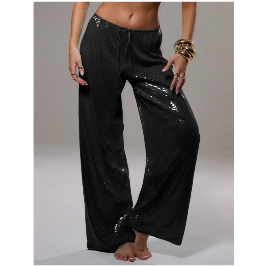 Sequin Wide Leg Pants Black / S Apparel and Accessories