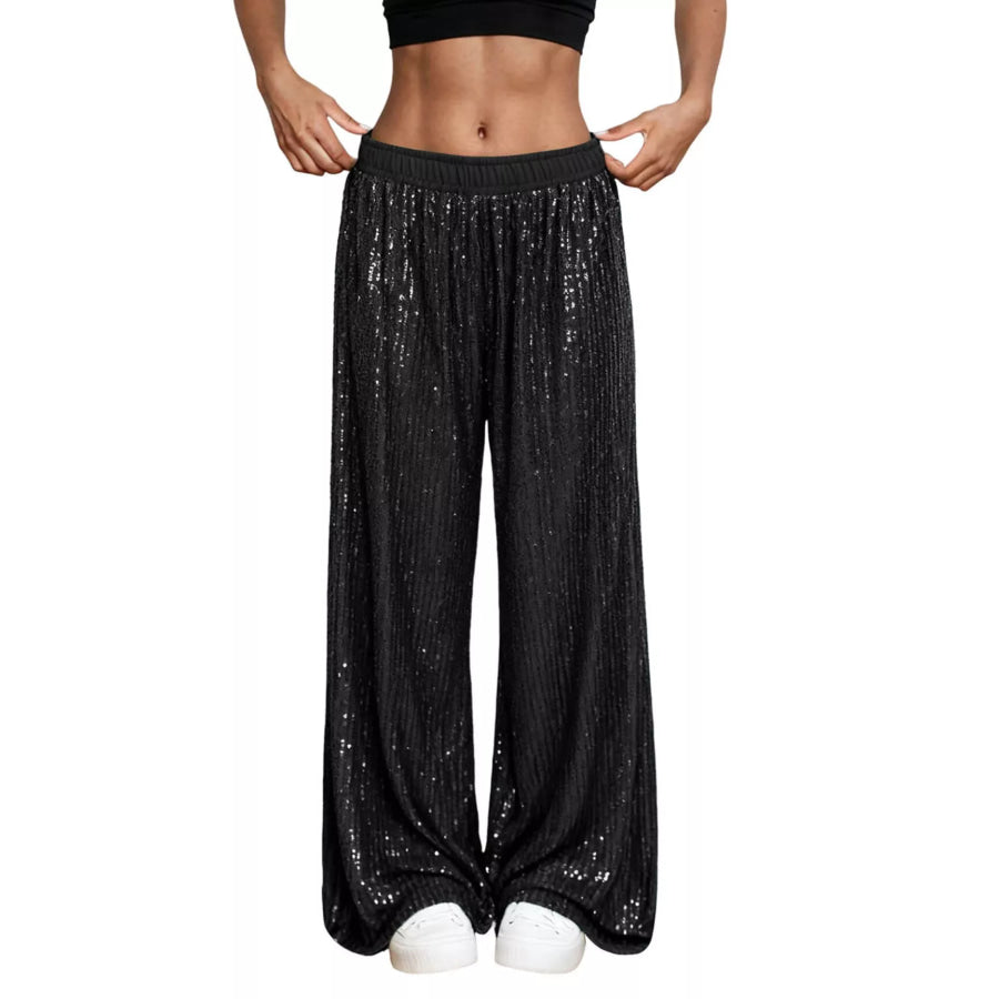 Sequin Wide-Leg Pants Black / S Apparel and Accessories