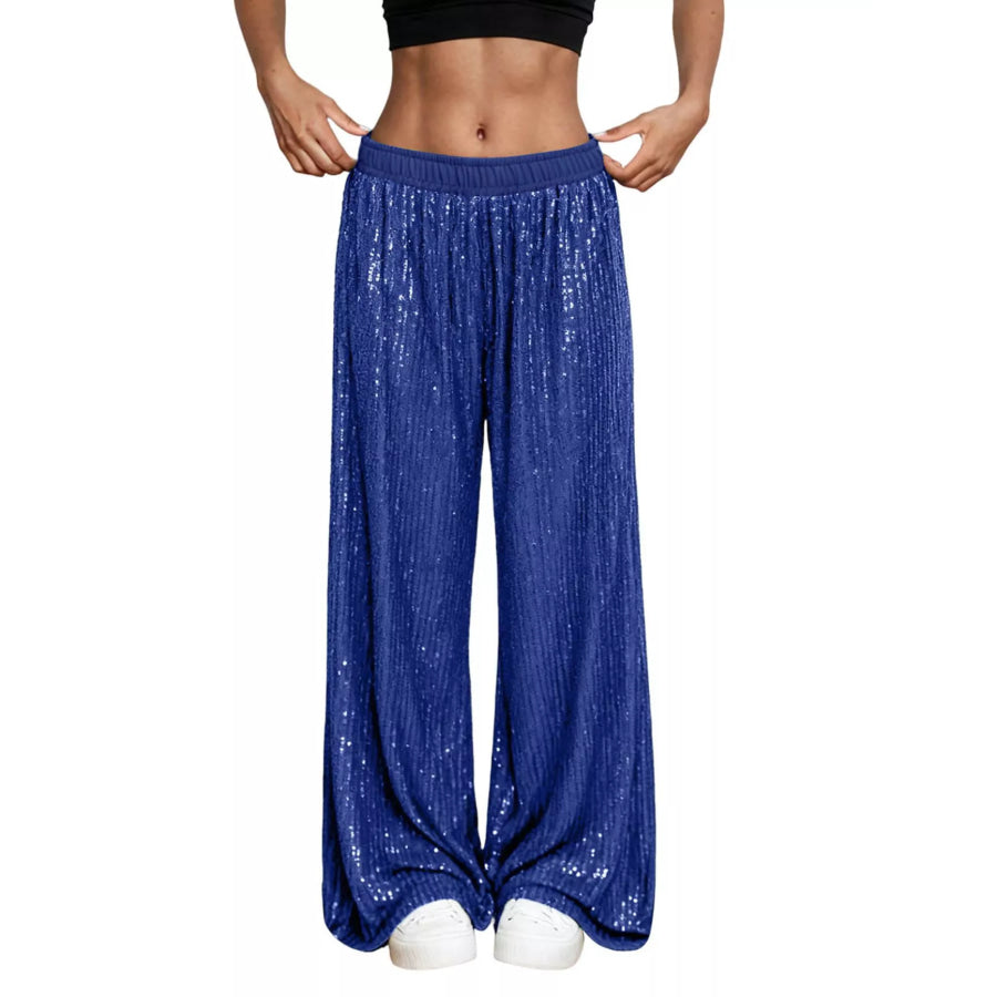Sequin Wide-Leg Pants Blue / S Apparel and Accessories
