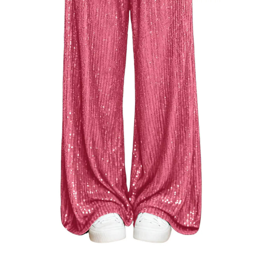 Sequin Wide-Leg Pants Fuchsia Pink / S Apparel and Accessories